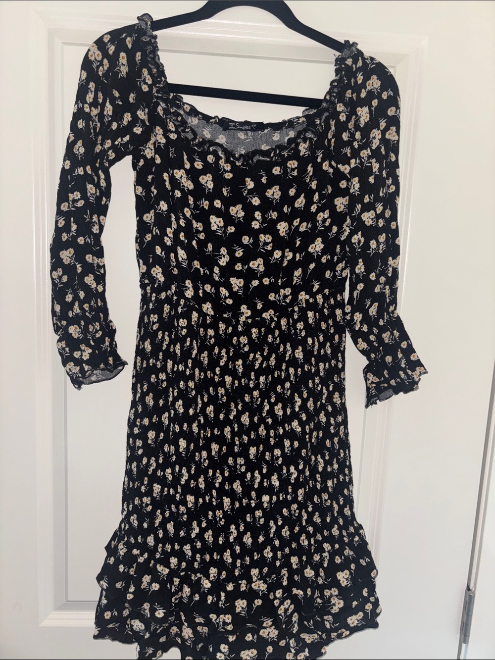 Black Floral Square-Neck Dress